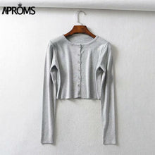 Load image into Gallery viewer, Aproms Candy Color Ribbed Knitted Cardigan Women Autumn Winter Long Sleeve Basic Cropped Sweaters Female Casual Short Jumper Top