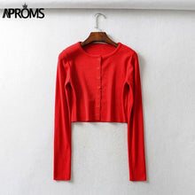 Load image into Gallery viewer, Aproms Candy Color Ribbed Knitted Cardigan Women Autumn Winter Long Sleeve Basic Cropped Sweaters Female Casual Short Jumper Top

