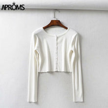 Load image into Gallery viewer, Aproms Candy Color Ribbed Knitted Cardigan Women Autumn Winter Long Sleeve Basic Cropped Sweaters Female Casual Short Jumper Top
